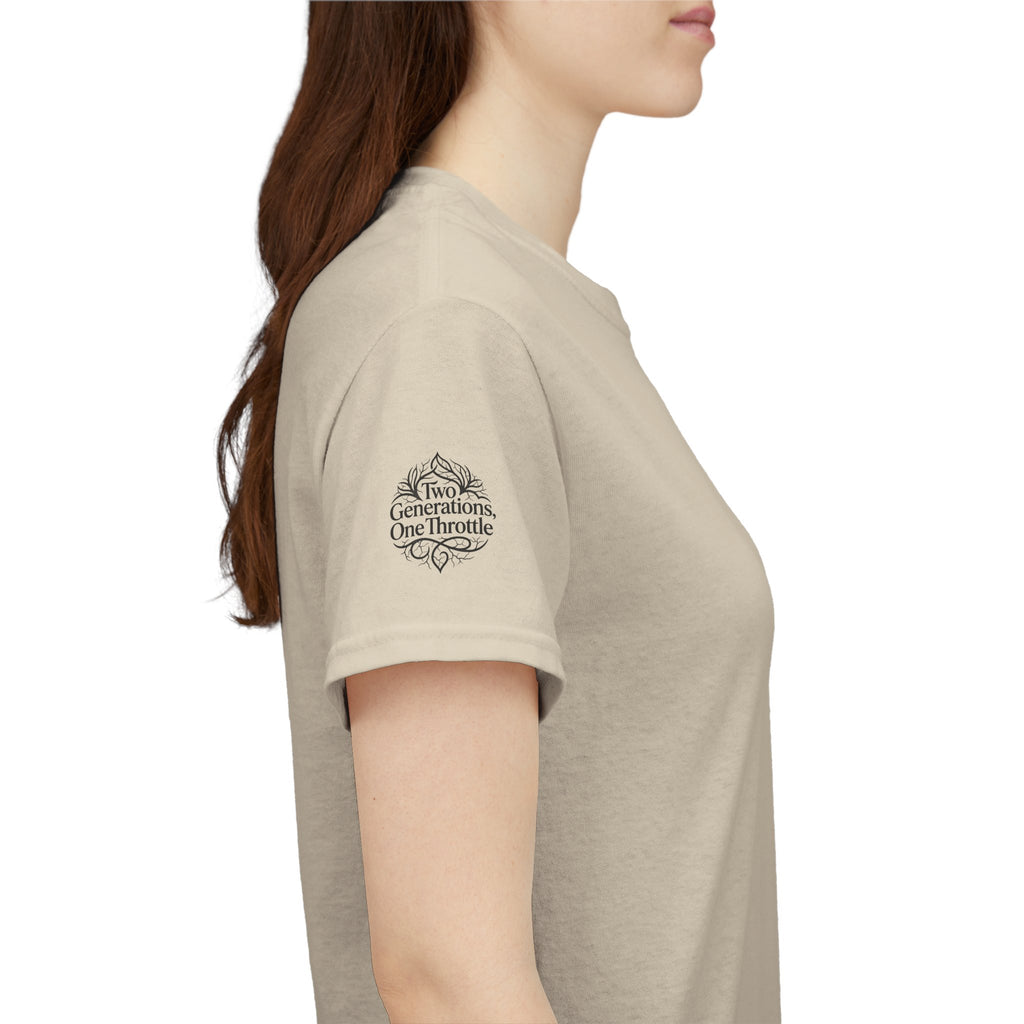 Motorcycle Tee — "Two Generations One Throttle" Vintage Rider T-Shirt