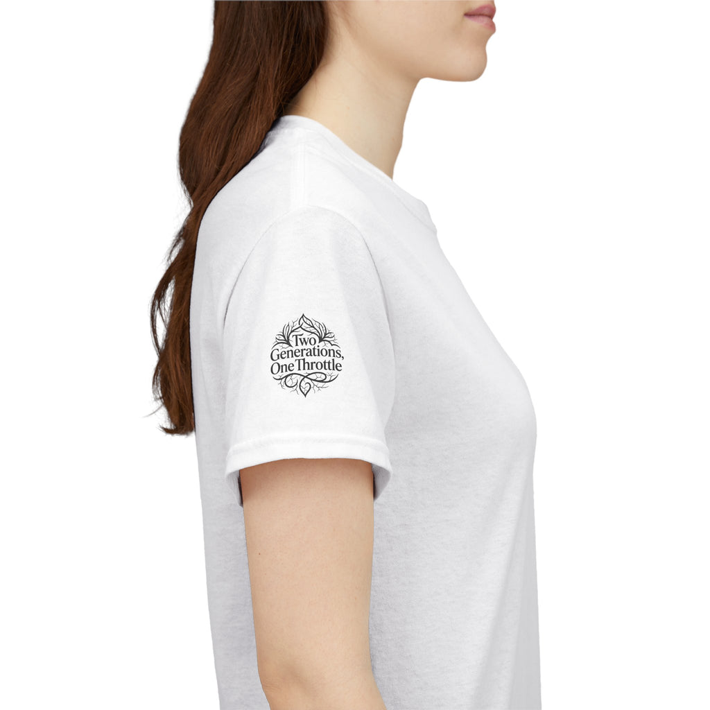 Motorcycle Tee — "Two Generations One Throttle" Vintage Rider T-Shirt