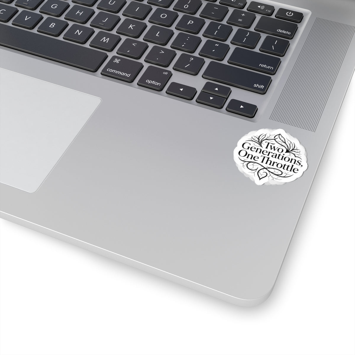 Two Generations, One Throttle Kiss-Cut Sticker — Motorcycle Vintage Script Decal