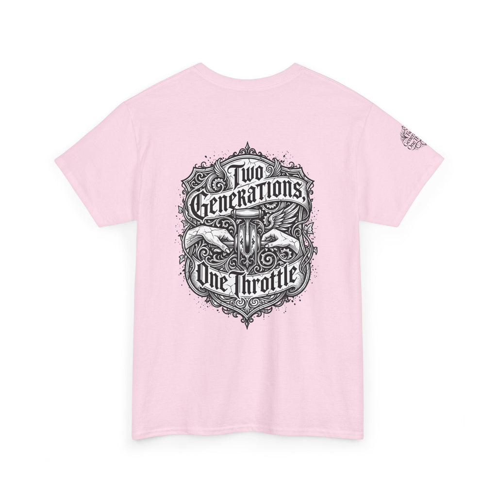 Motorcycle Tee — "Two Generations One Throttle" Vintage Rider T-Shirt
