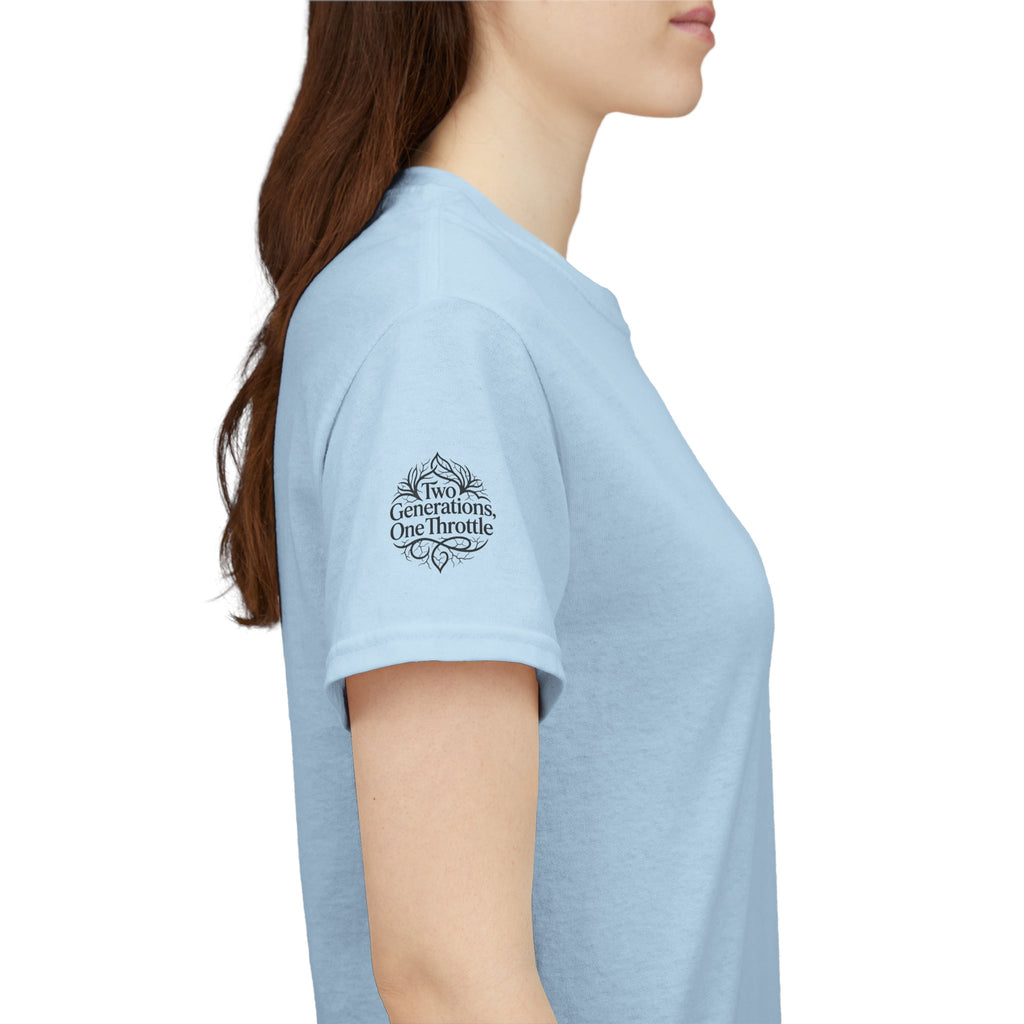 Motorcycle Tee — "Two Generations One Throttle" Vintage Rider T-Shirt